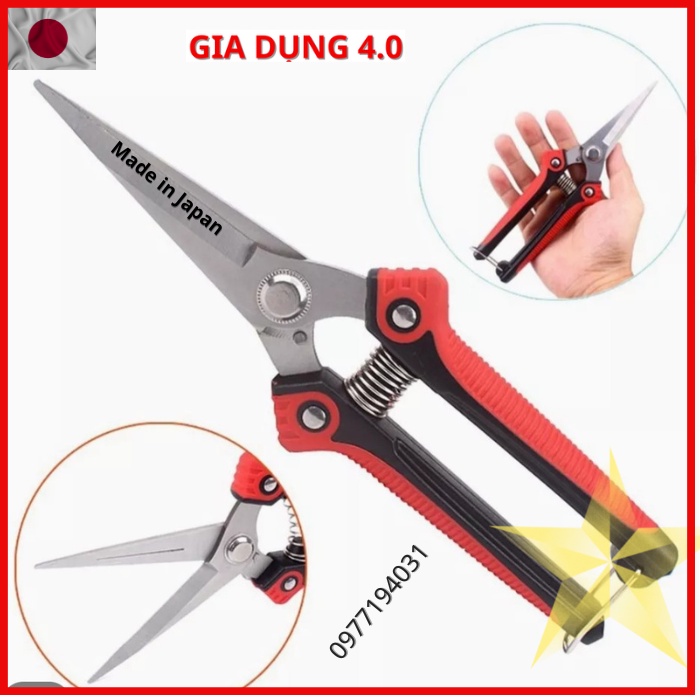 Kéo cắt tỉa cành cây, tỉa dăm, tỉa lá Japan bằng thép không gỉ- Kèm lò xo sơ cua