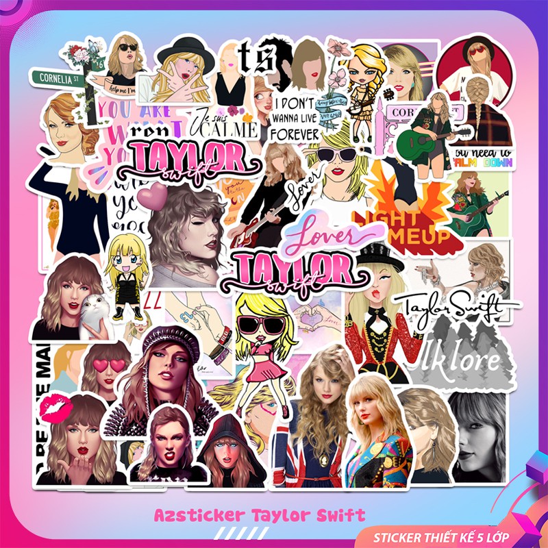 Sticker Taylor Swift Chất Liệu Chống Thấm Nước, Cắt Sẵn Từng Hình | STK145 | Hình Dán Trang Trí Mũ Bảo Hiểm Laptop Vali