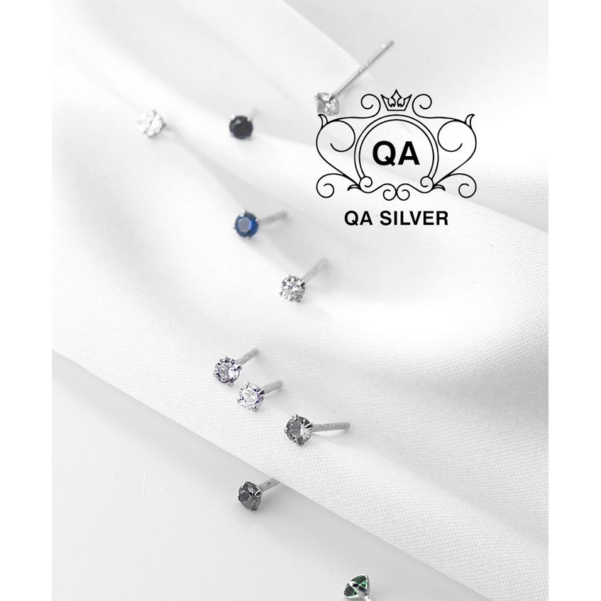Bông tai bạc 925 nụ đá nhỏ nam nữ 4 chấu khuyên mini trắng đen xanh S925 MINIMAL QA SILVER Earrings EA200603