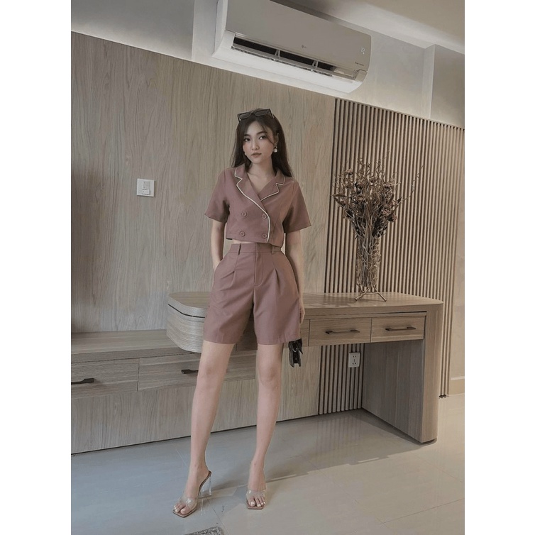 Sét Bộ Đi Chơi 2 Món Áo Cổ Vest Có Nút Kết Hợp Quần Đùi Kiểu Vuông Mặc Đẹp Tôn Dáng [NEW UNISEX]