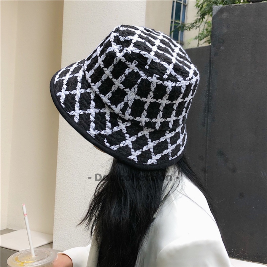 Mũ bucket len Unisex Retro vành ngắn họa tiết Houndstooth &amp; Caro thu đông phong cách Nhật Bản - Mã NV038