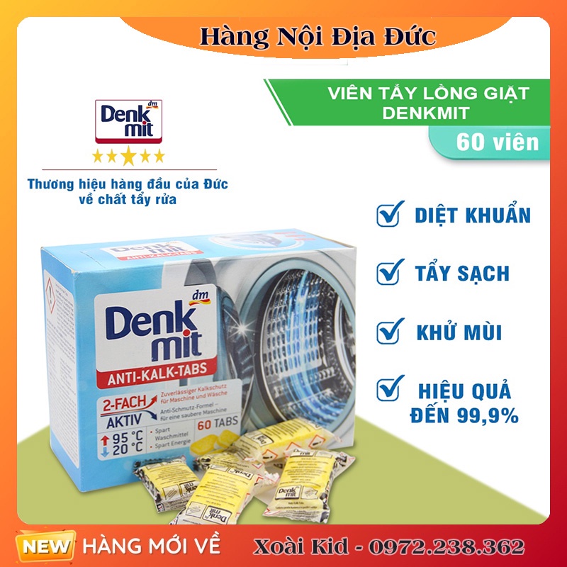 Viên vệ sinh máy giặt, tẩy lồng giặt Denkmit của Đức