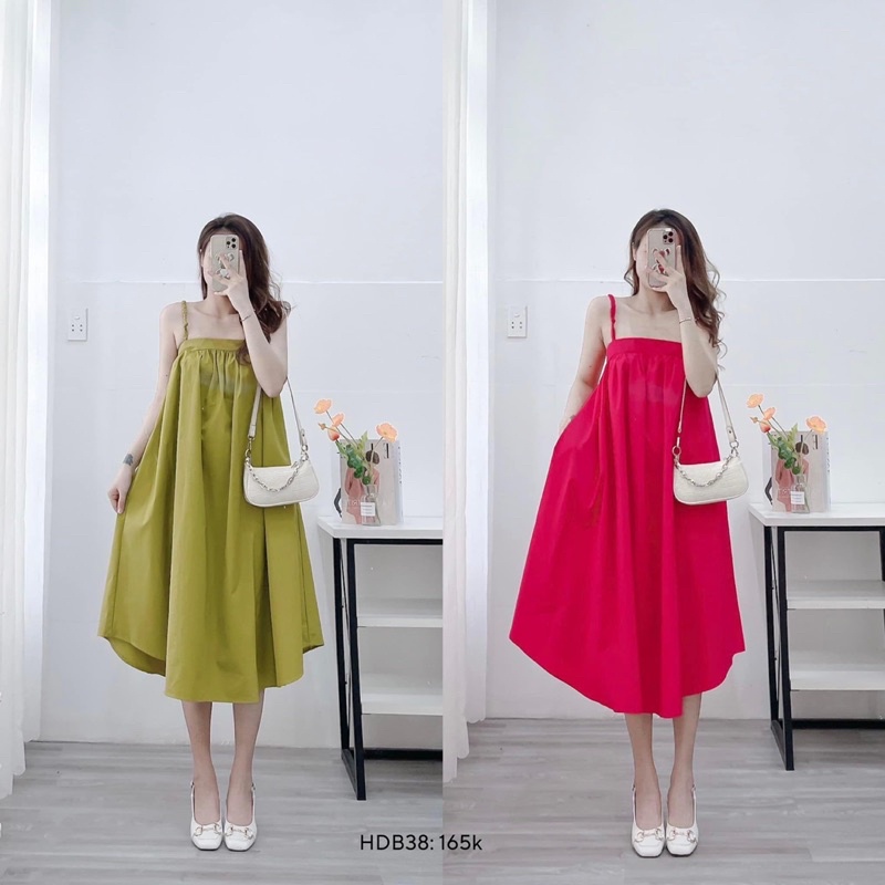 Đầm maxi suông dây thắt, hai dây tết, babydoll dáng dài đi biển