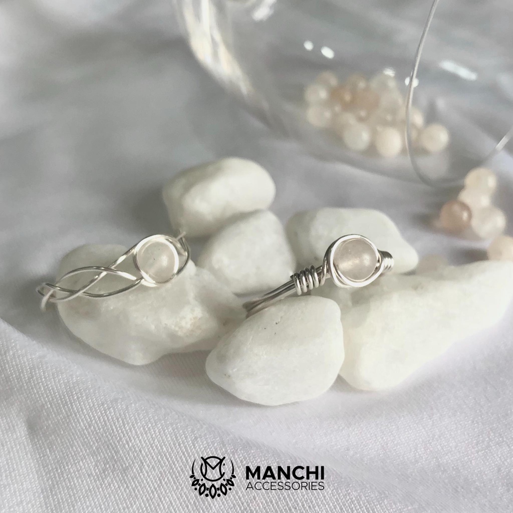 Nhẫn đá Pink Aventurine tự nhiên handmade dây bạc