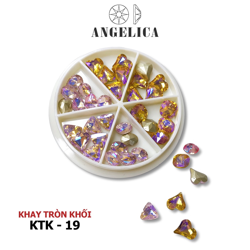 Đá Khối Khay Tròn Mix Hình, Màu Trang Trí Móng ANGELICA KTK 36 Viên