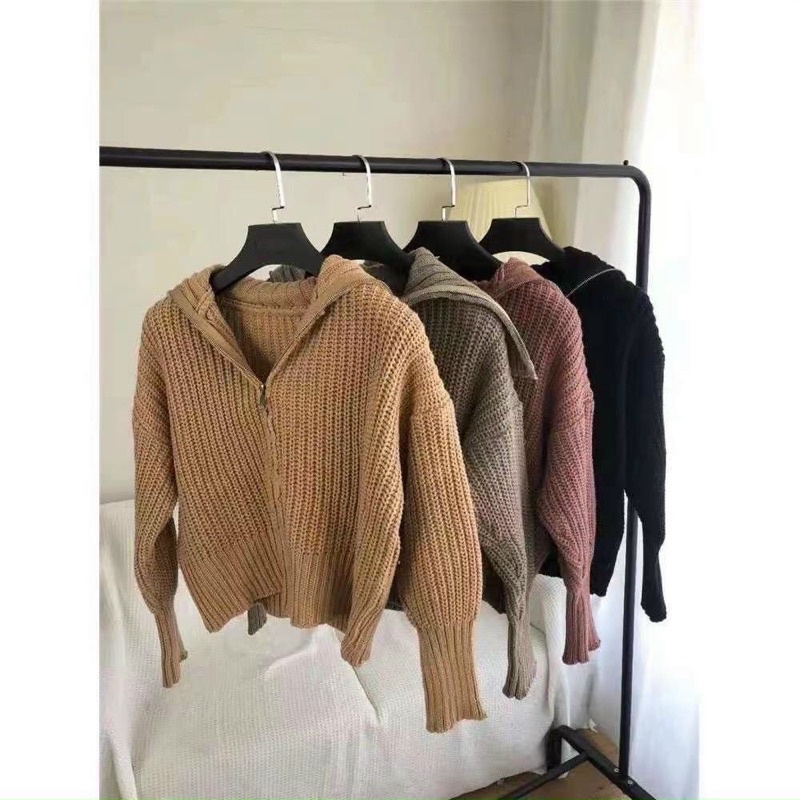 Áo khoác len kéo khoá bo tay vải len dày dặn AK1829 - NhiNhi Shop