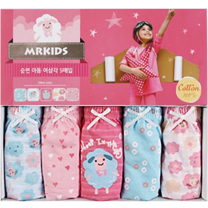 Bộ 5 Quần Lót Cotton Màu Trơn In Họa Tiết Hoạt Hình Cho Bé Gái 2-13 Tuổi