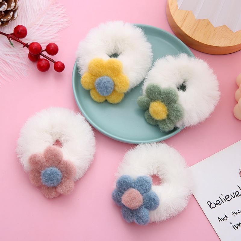 Dây Buộc Tóc Cao Su Co Giãn Đính Hoa Vải Bông Màu Kẹo Dành Cho Nữ