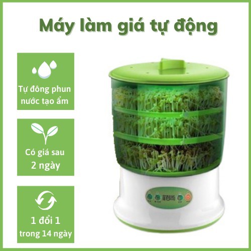 Máy Làm Giá Đỗ Tự Động 3 Tầng - Thuận Tiện Trồng Tại Nhà - Lỗi 1 Đổi 1 Trong 14 Ngày