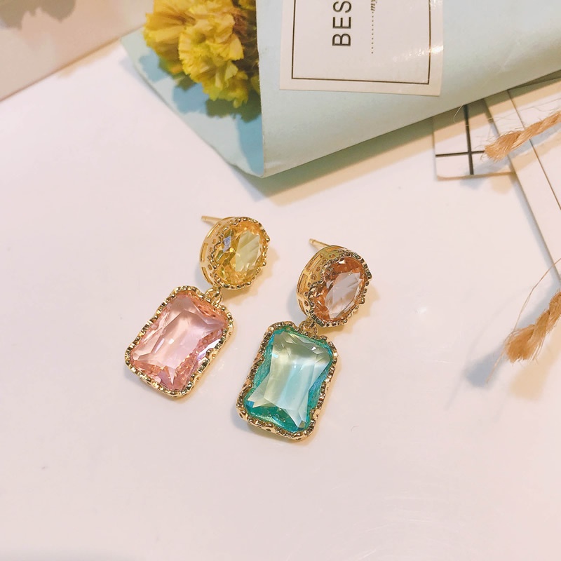 Khuyên tai Pinkdudu PD782 hợp kim kiểu hình học đính pha lê thời trang cho nữ