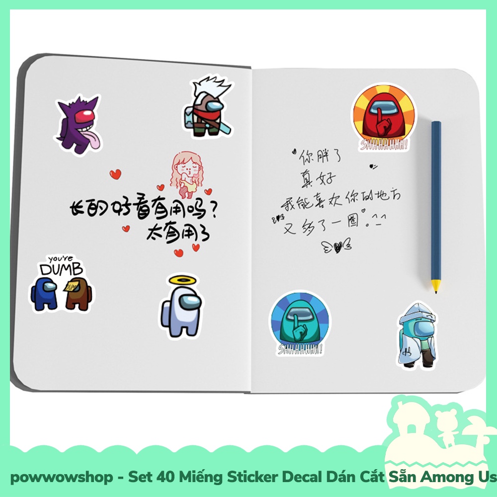 [Sẵn VN - Hỏa Tốc] Set 40 Miếng Sticker Decal Cắt Sẵn DIY Dán Trang Trí Vật Dụng Mẫu Game Among Us Face T Face