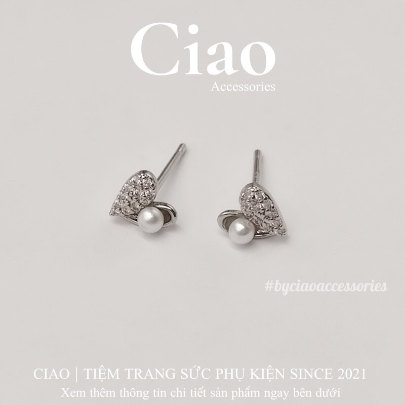 [HOẢ TỐC 1H] Khuyên tai/ Bông tai mạ bạc S925 thiết kế hoạ thiết đính đá Jiho Tiny Ciao