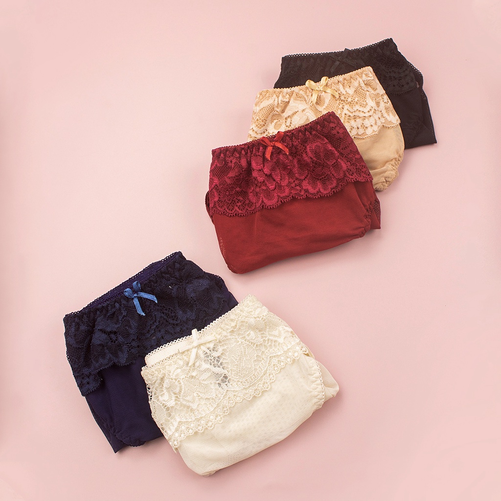 Quần Lót Lưới Phối Ren Luperi Dáng Bikini Cạp Vừa Quyến Rũ Chất Liệu Thông Thoáng SP79