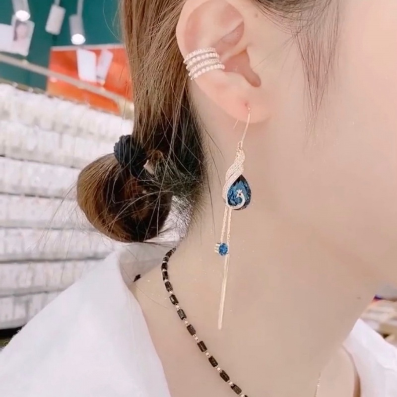 Bông tai dáng dài hình chim phượng hoàng đính đá pha lê sang trọng cho nữ