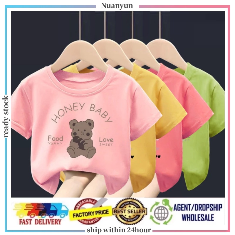 3-12YJapanese Baby Bear Print Kids T-shirt Plus Size Boys and Girls Short-Sleeved Tops Soft Round Neck Kids TshirtS