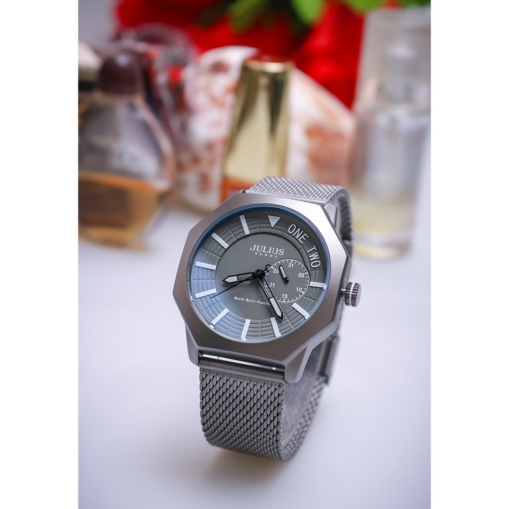 Đồng hồ nam Julius Homme Hàn Quốc JAH-126 dây thép có lịch