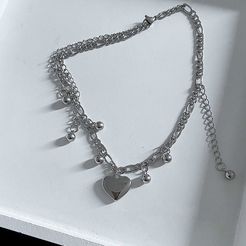 Vòng cổ choker bằng thép titan không phai màu mặt hình trái tim phong cách cá tính 22514