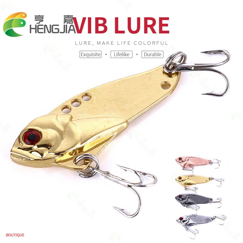 HENGJIA 1pc 5CM 10.8G Metal VIB Lure 3D Eyes Spoon Jig Laser Fishing Lure Hard Bait Fishing Tackle Treble Hook