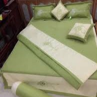 Combo 7 Món Chăn Ga Gối Satin Dày Dặn Hàng Đẹp Màu XANH CỐM