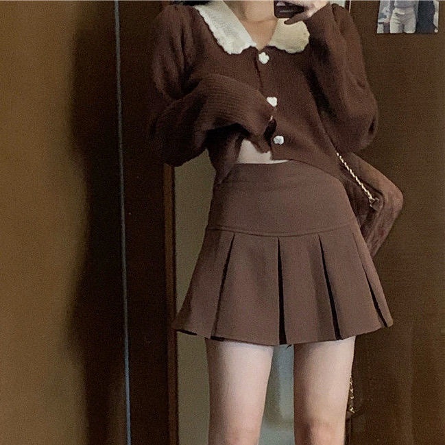 Set áo khoác Cardigan dài tay + chân váy lưng cao thời trang