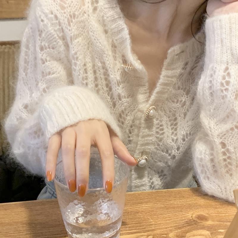 Áo Khoác Cardigan Dệt Kim Mỏng Dáng Rộng Thiết Kế Lỗ Rỗng Đính Ngọc Trai Thời Trang Mới Sành Điệu | BigBuy360 - bigbuy360.vn