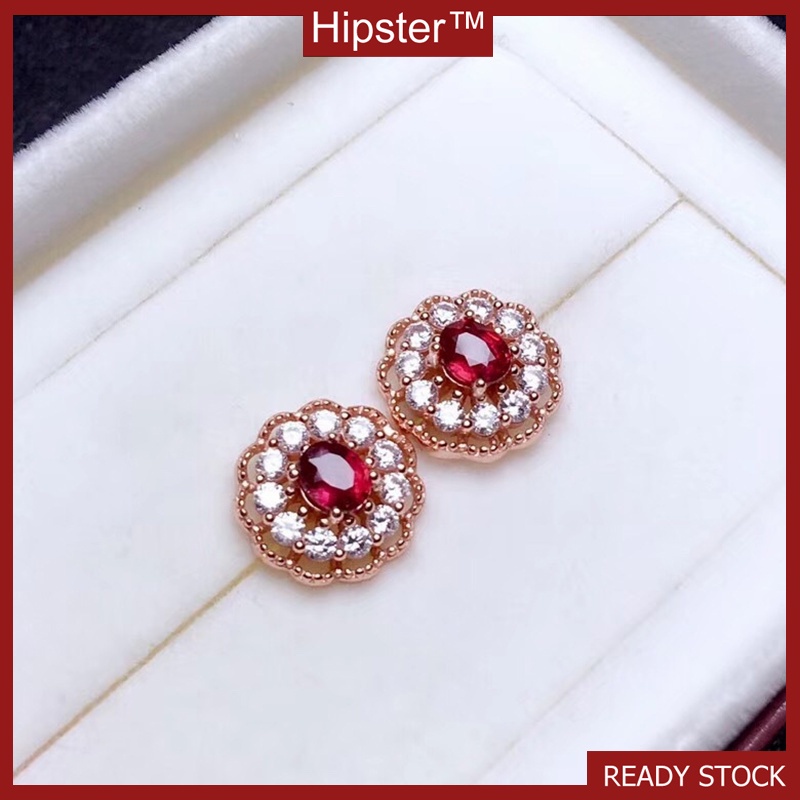 Mới Bông Tai Mạ Vàng Hồng Hình Moissanite Màu Đỏ Sang Trọng