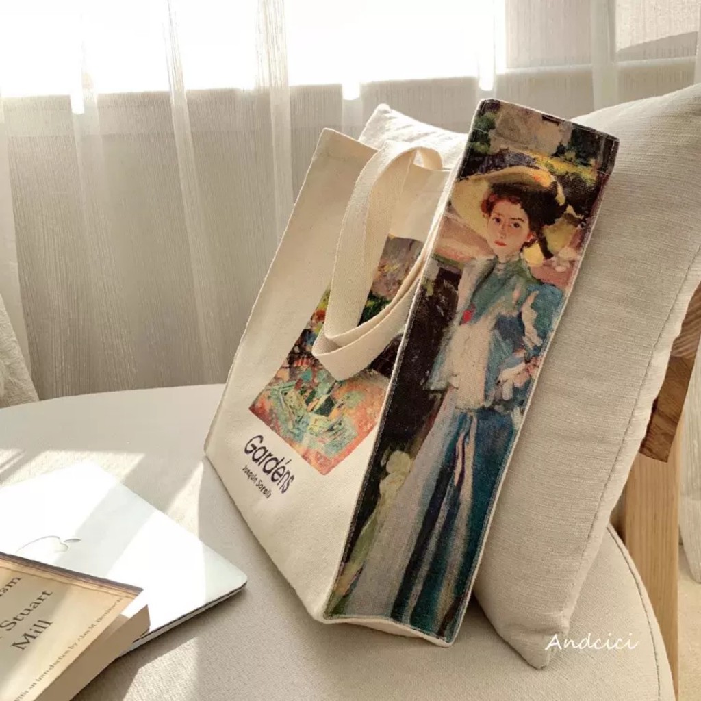 [TÚI VẢI CAO CẤP] Túi vải dệt với họa tiết là các tác phẩm nổi tiếng của họa sĩ Bastida, túi có khóa, ngăn phụ