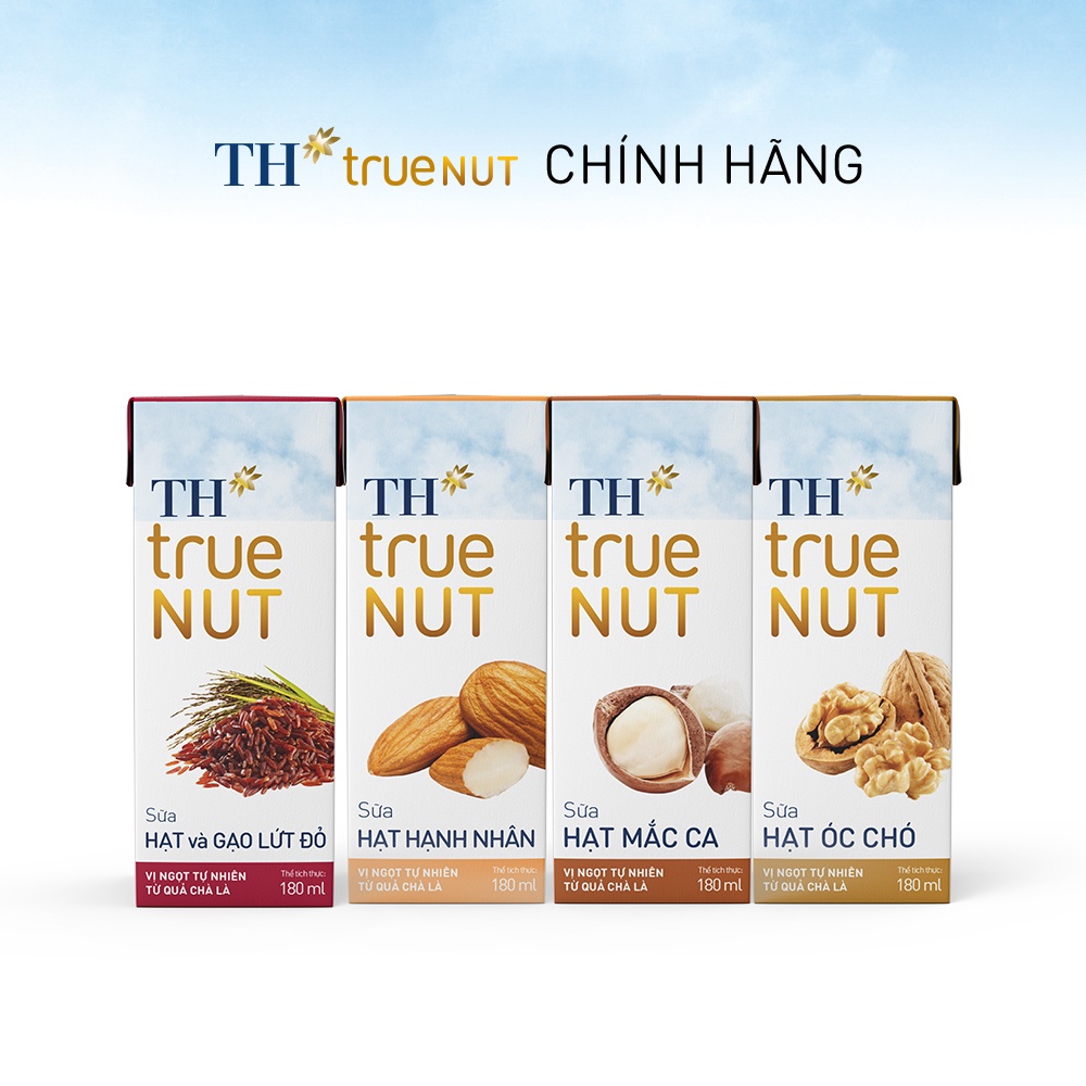 4 Lốc sữa hạt hạnh nhân, mắc ca, óc chó, gạo lứt của TH True Nut 180ml (180ml x 4 hộp)