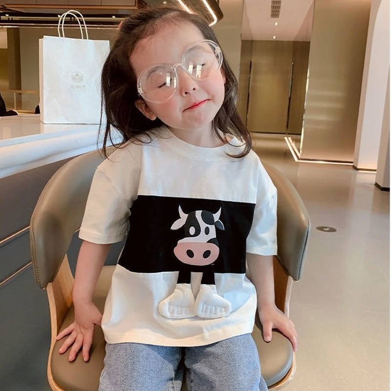 Áo Thun Tay Ngắn Cổ Tròn Giả Hai Lớp Dễ Thương Cho Bé Trai + Bé Gái
