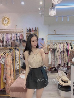 Áo lụa 2 dây Yếm Cổ Xoắn chéo