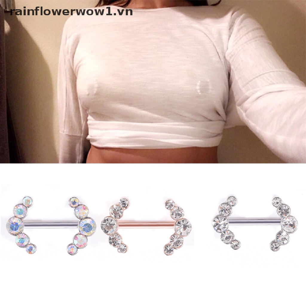 Bộ 2 Khuyên Xỏ Ngực Bằng Thép Không Gỉ Đính Pha Lê Thời Trang