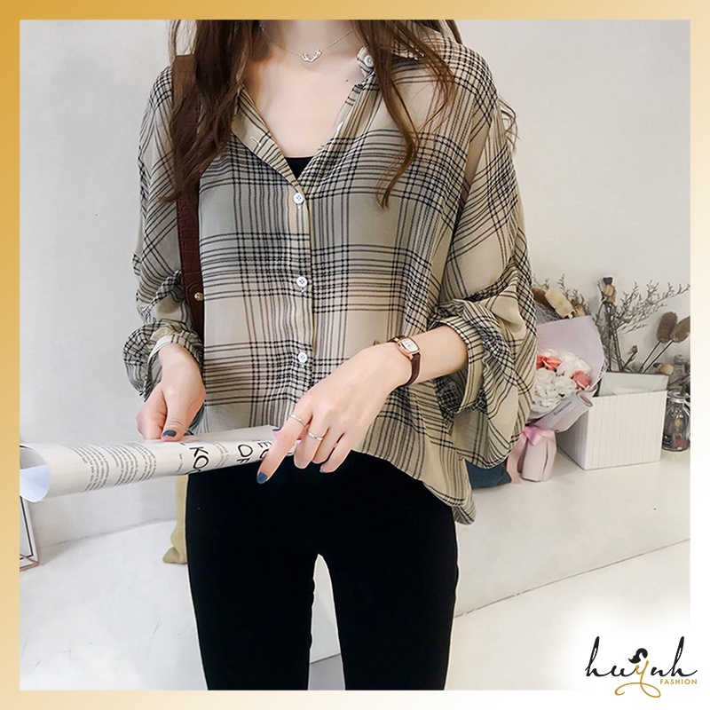 Áo sơ mi form rộng nữ, sơ mi công sở tay phồng voan mỏng - SM04A