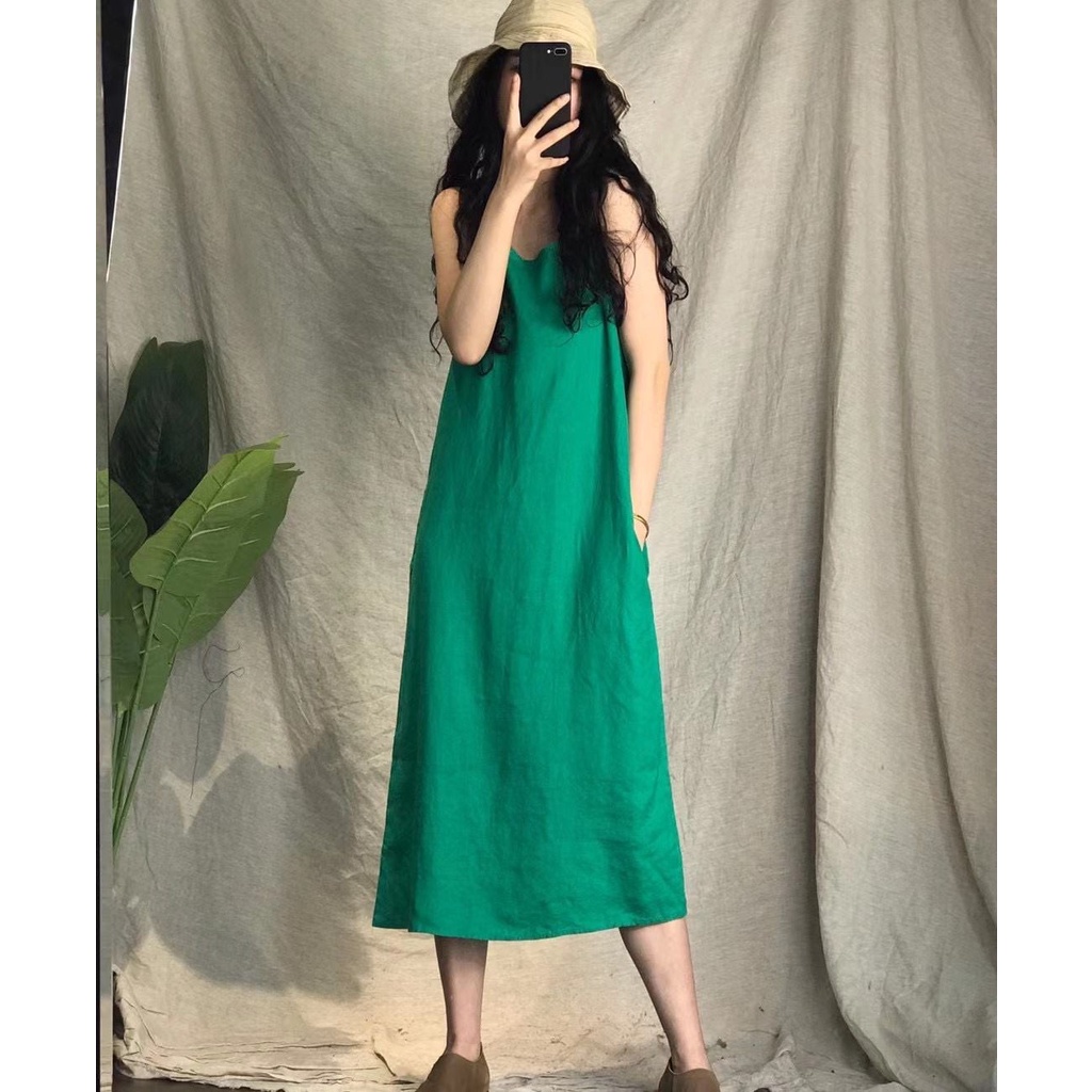 Đầm linen 2 dây chất linen tưng thoáng mát