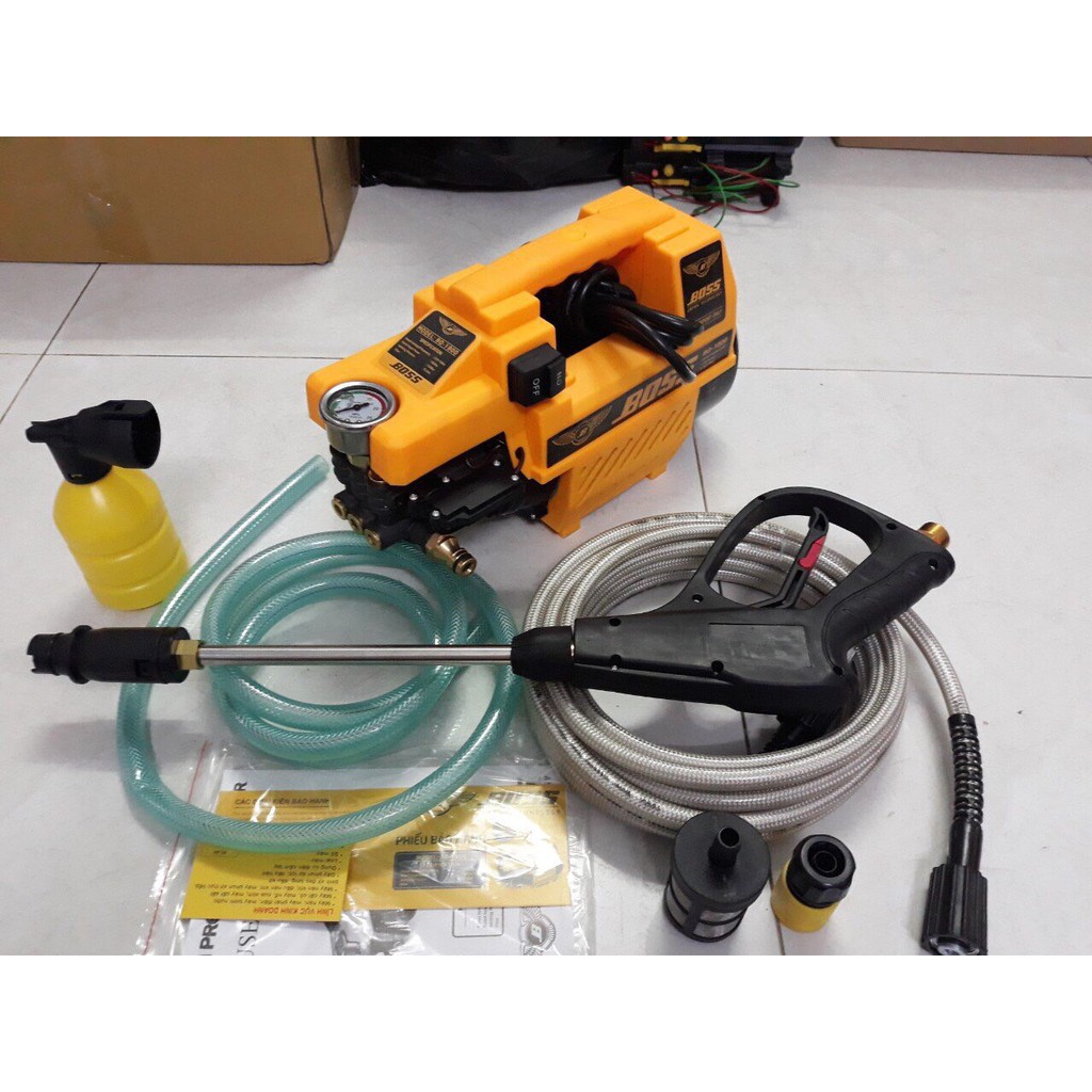 [NPS] Máy rửa xe áp lực cao BOSS 2000W, motor dây đồng cảm ứng từ, áp lực nước 120bar Tặng bình tạo bọt