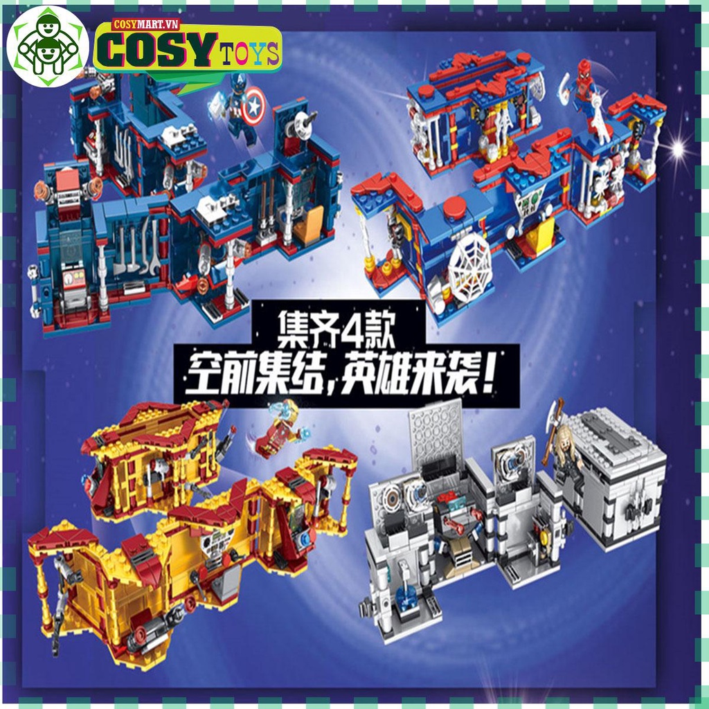 Đồ chơi lắp ghép xếp hình căn cứ của các siêu anh hùng Ironnman, Spidermman, Thorr và Captaiin Ameriican cho bé