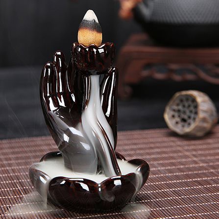 Xông Thác Khói Ống-Bằng Sứ-Tặng Nụ Trầm Viên-Xông Nụ Trầm-Cao 10cm-Đường Kính 8cm-Hình Tay Nắm Sen