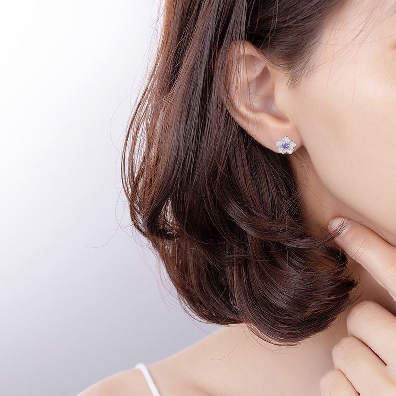 Khuyên Tai Bạc TQJ- KE138 Chất Liệu Bạc 925 Thiết Kế Hình Hoa Anh Đào Xinh