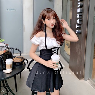 Nhập WAMS245 giảm 15% đơn 99k_ đầm trễ vai giả yếm ulzzang