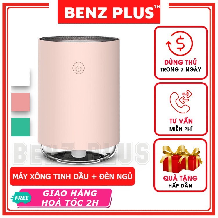 Máy xông tinh dầu phòng ngủ BENZ phun sương tạo ẩm, khuếch tán hương thơm, khử mùi phòng, có đèn led thay đèn ngủ