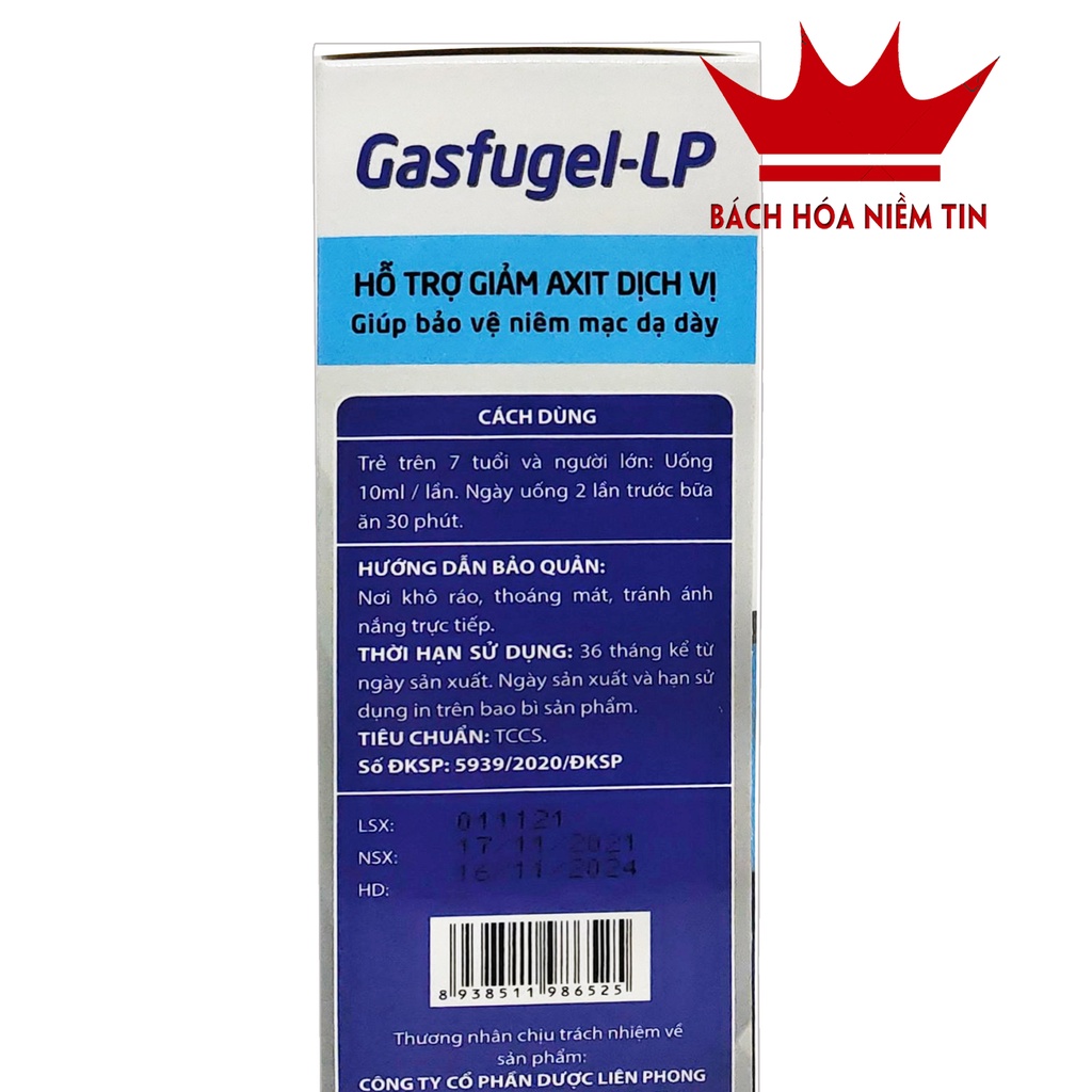 Gel giảm đau dạ dày Gasfugel LP - Nano curcumin Giúp giảm ợ hơi, đầy bụng, trào ngược thực quản hiệu quả - Hộp 20 gói