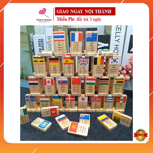 Bộ 100 Quân Domino Cờ Các quốc Gia Trên Thế Giới Bằng Gỗ Cho Bé
