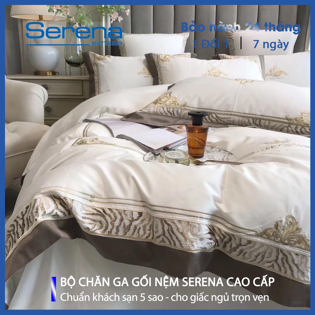 Ga Nệm Cao Cấp Tencel 60s Serena Ga Giường Tencel Bộ 5 Món Chăn Ga Gối Trần Bông - Hệ Thống Nệm