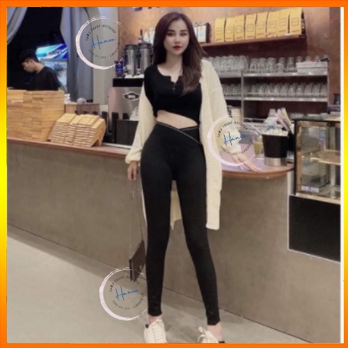 Quần Legging Nữ Cạp Chéo Dáng Dài Cạp Cao Viền Kẻ Trắng Nâng Mông Ôm Sát Vòng 3 Hack Dáng Cực Đỉnh