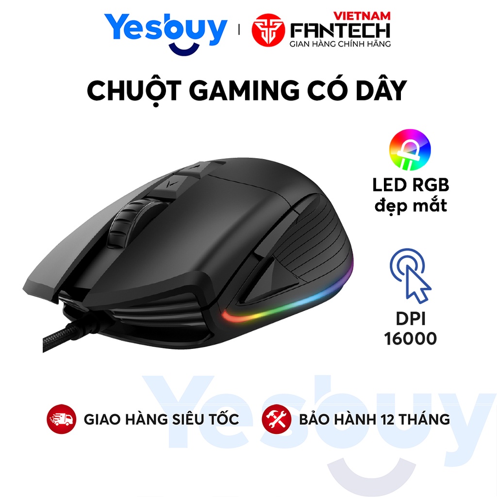 Chuột chơi Game FANTECH UX1 siêu bền 50 triệu lần click, DPI 16000, LED RGB, kết nối thông qua jack cắm USB