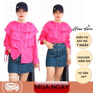 Áo sơ mi tiểu thư cao cấp ba tầng dễ thương chất vải lụa mền mịn đẹp cho cô nàng điệu điệu