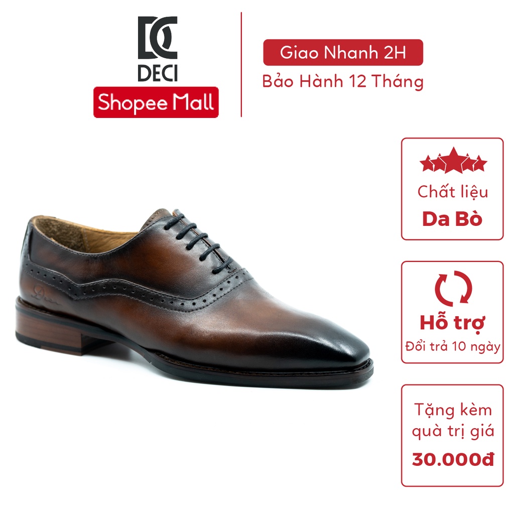 Giày tây công sở DECI cao cấp màu đen nâu dòng Semi-brogue OXFORD AH02