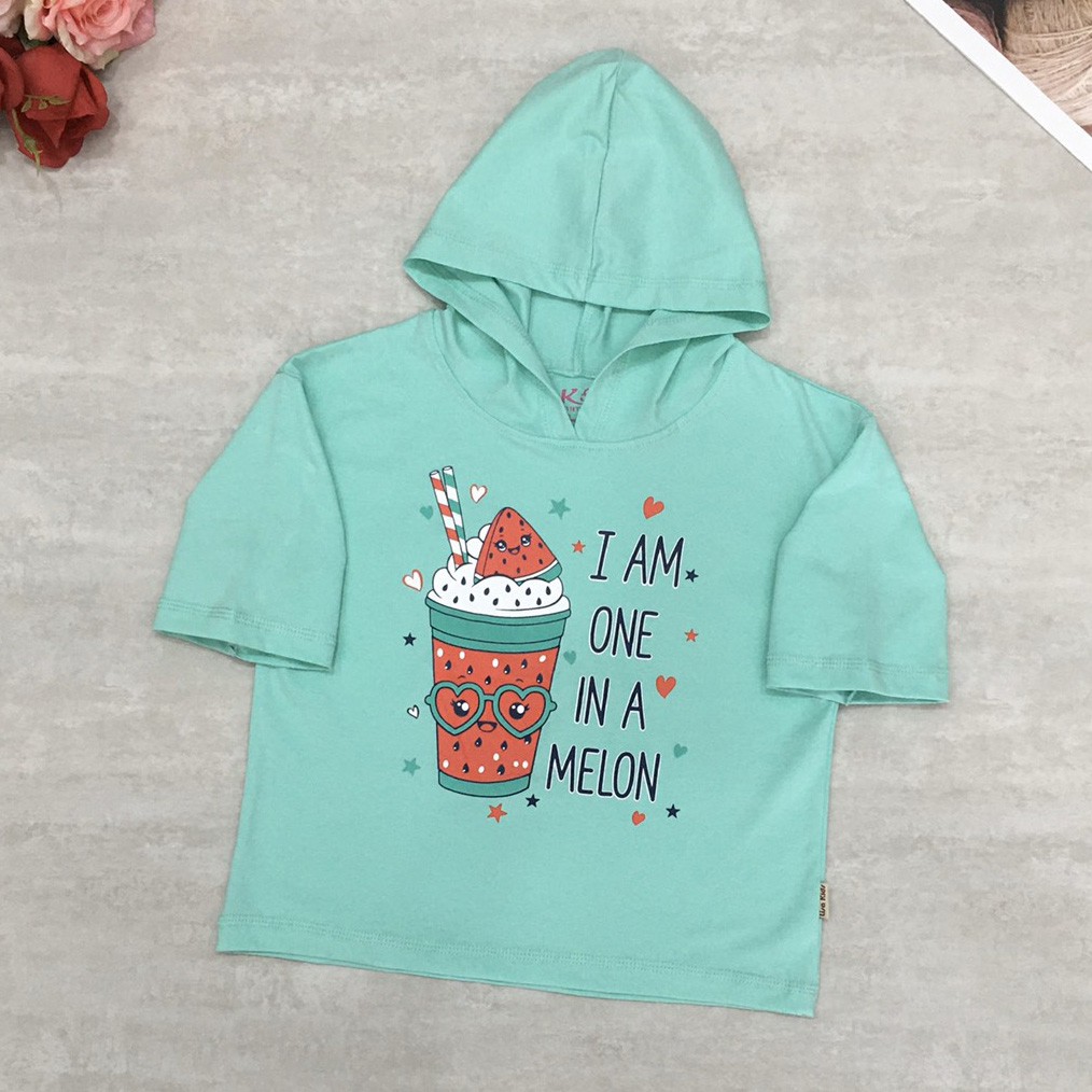 Áo thun hoddie có nón in dưa hấu cho bé gái size đại