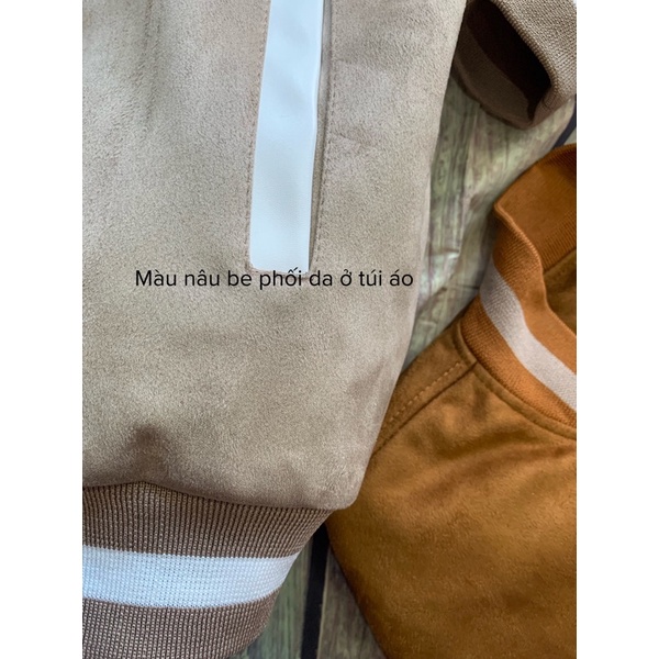 Áo khoác Bomber Jacket da lộn ZR phối viền chất da dày ấm