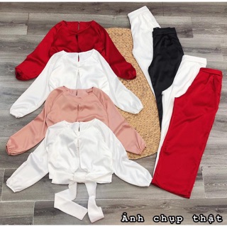 ❤️ SET ÁO CỘT NƠ TAY PHỒNG + QUẦN #275k 💥 Ảnh trải sàn là hình thật