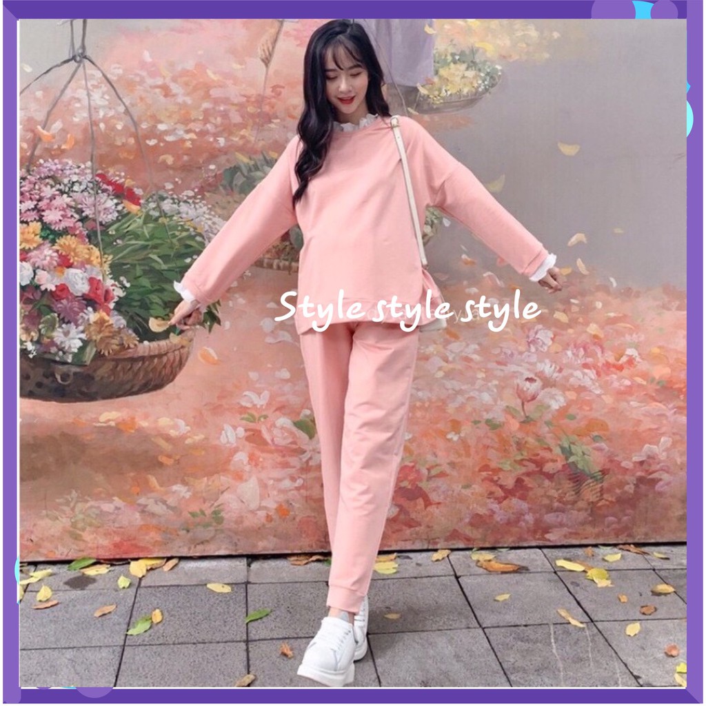 Bộ đồ bầu thu đông Hoodie bèo tay và cổ - Bộ hoodie bầu thun dày dặn BD908